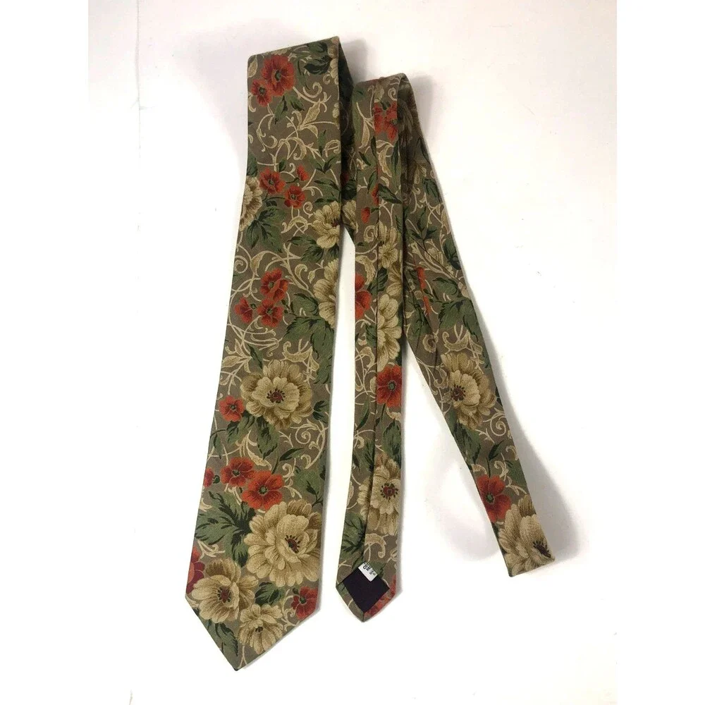 Vintage Gant Neck Tie X-Long Floral Earth Tones 100% Cotton Exec CEO Made in USA